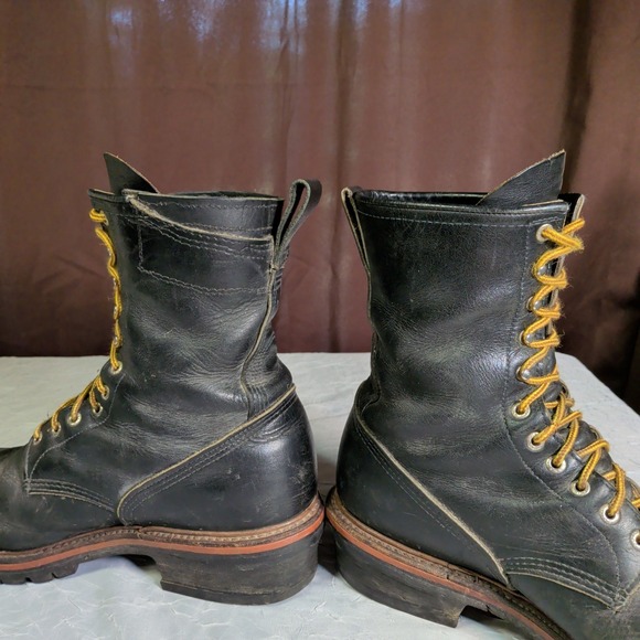 Vintage Red Wing Lineman Logger Boots Mens Size 11.5E Black Leather USA Vibram main image 6